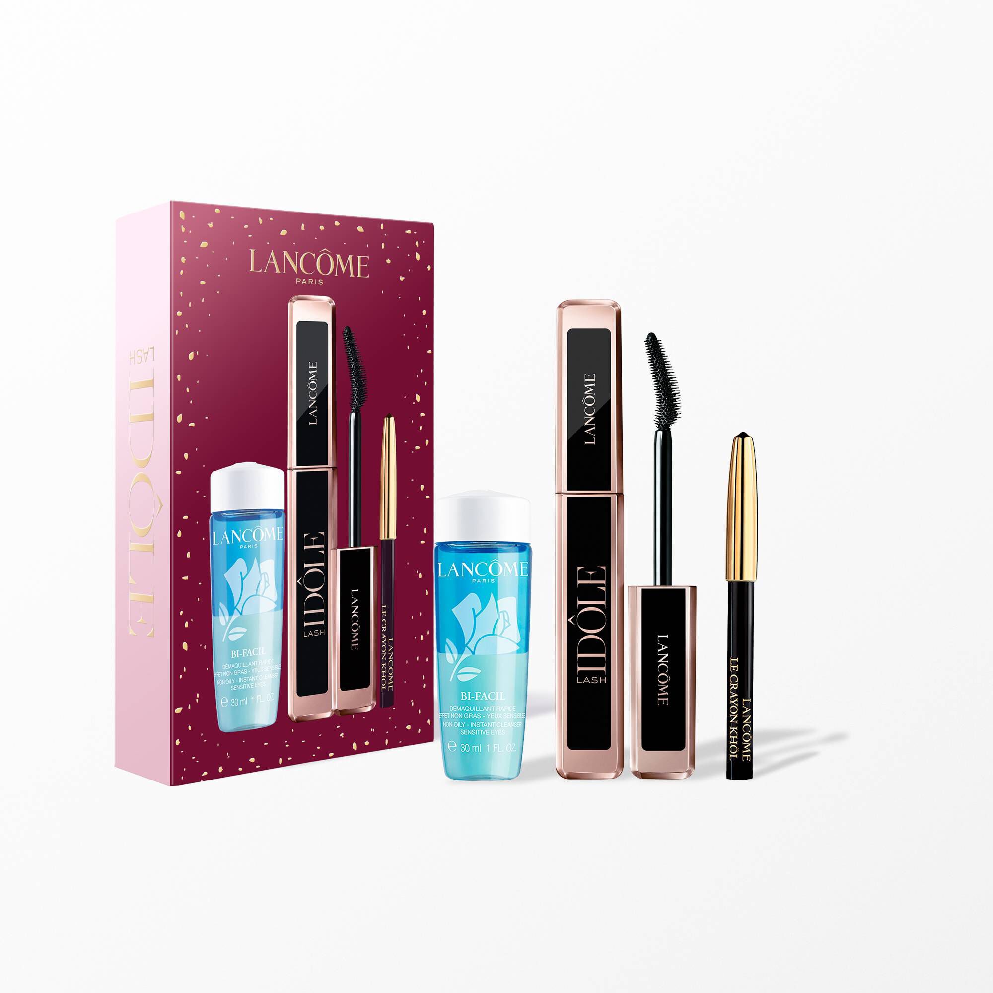 Lash Idole holiday set containing: FULL SIZE LASH IDOLE MASCARA - MINI CRAYON KHOL LINER - BI FACIL EYE 30ML