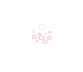 Illustration of various circular shapes in pink against a black background, resembling fireworks or bubbles.