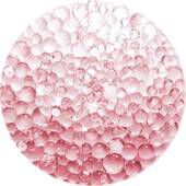 A circular pattern filled with small, translucent pink bubbles of varying sizes, creating a textured and reflective surface.