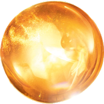 A glowing golden orb with a translucent surface, radiating light and ethereal sparkles.