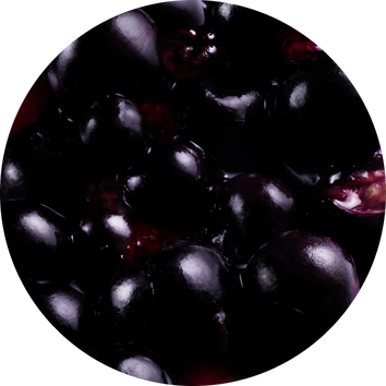 Close-up of glossy blackcurrants with a dark background, highlighting their rich color and texture.